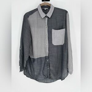 JOHN MARK Gray Long Sleeve Split Patchwork Roll Sleeve Button Up Shirt SIZE M